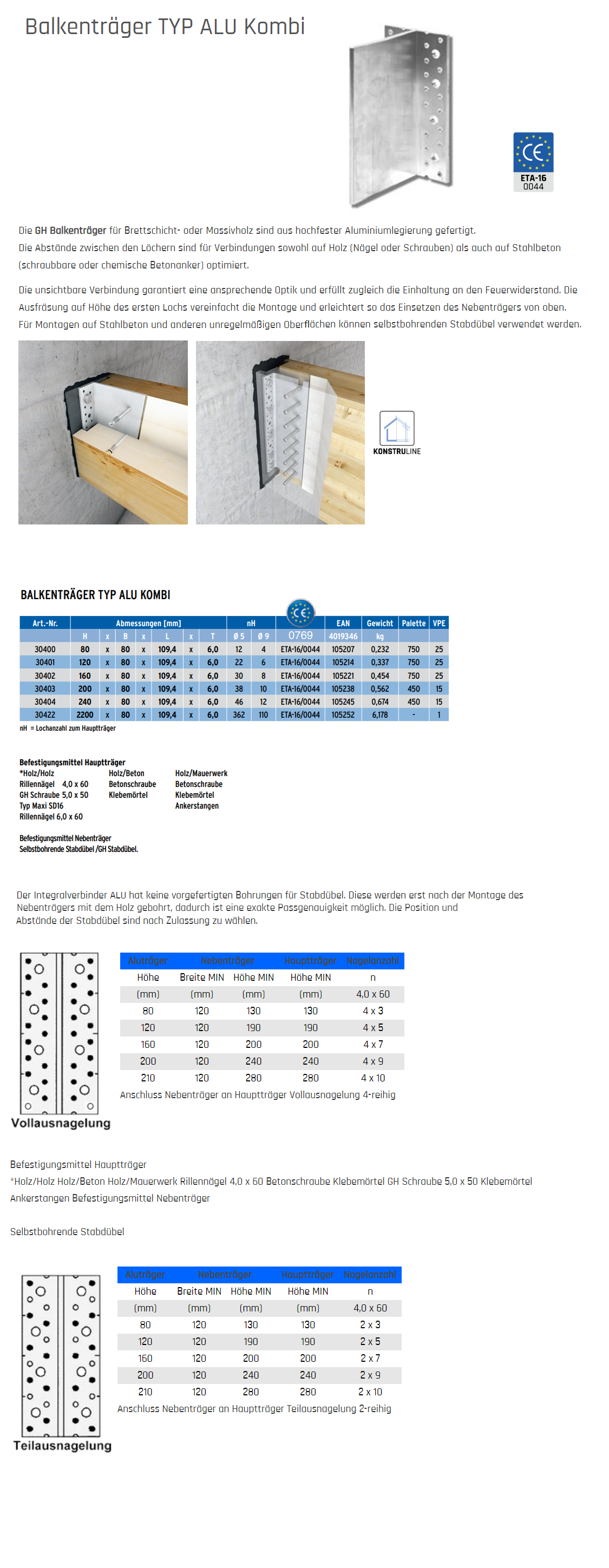 KÜWI - GH-Balkenträger, Typ ALU Aluminium 240x80x109,4: T= 6,0mm …
